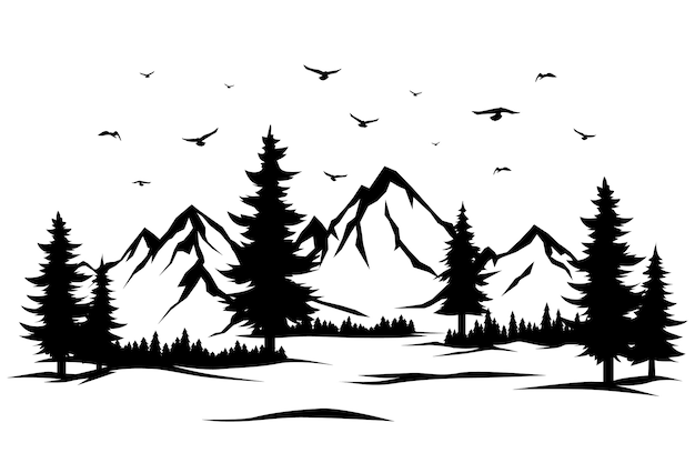 手描きの山脈のシルエット