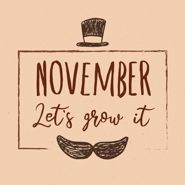 Hand drawn movember awareness background with lettering