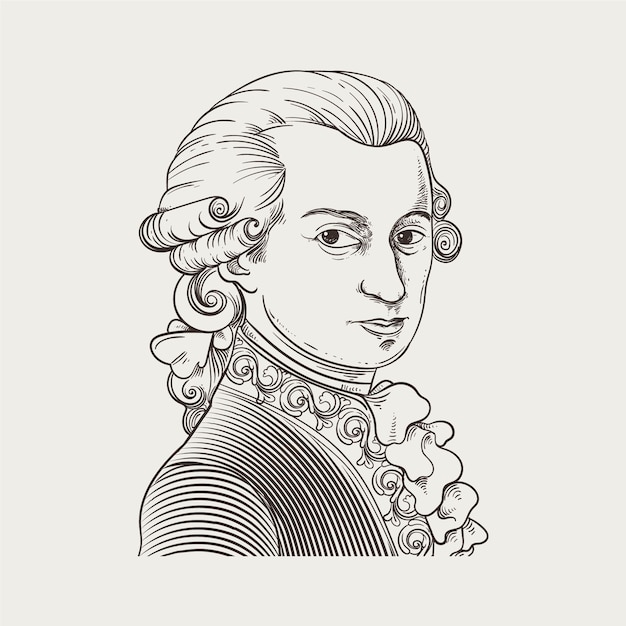 Иллюстрация Моцарта, нарисованная вручную