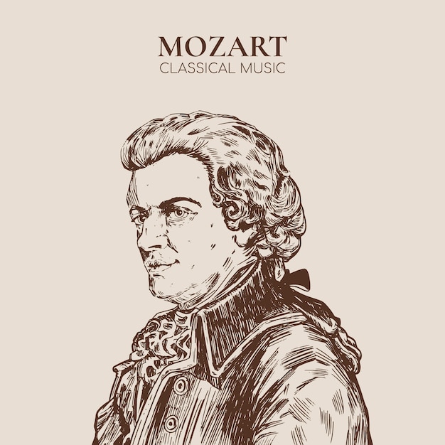 Illustrazione di mozart disegnata a mano