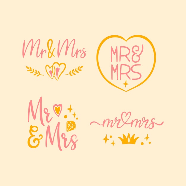 Free vector hand drawn mr and mrs lettering collection