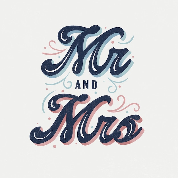 Hand drawn mr and mrs  lettering design