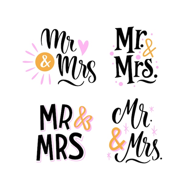 Vettore gratuito mr e mrs lettering design disegnato a mano