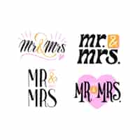 Free vector hand drawn mr and mrs  lettering design