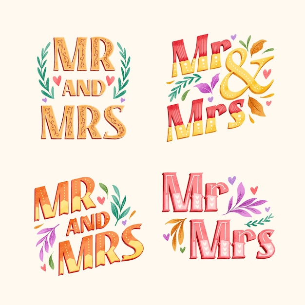 Vettore gratuito mr e mrs lettering design disegnato a mano