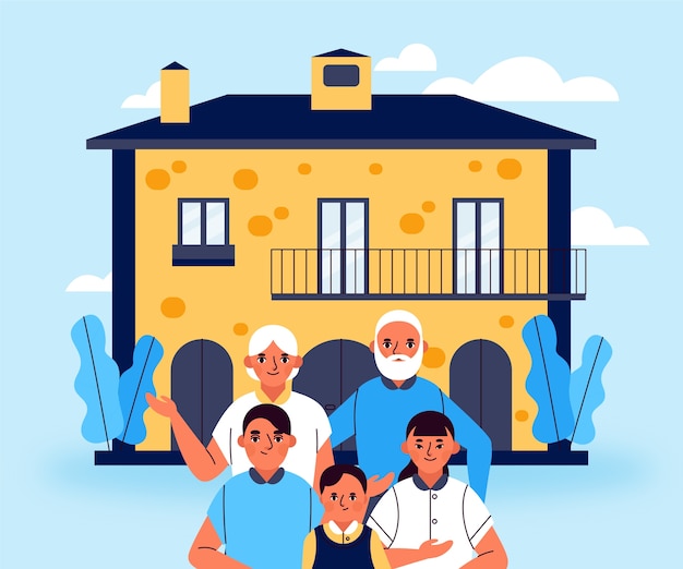 Free vector hand drawn multigenerational home illustration