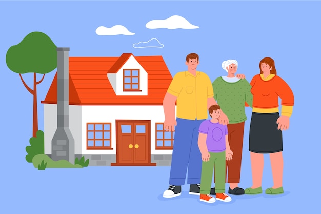 Free vector hand drawn multigenerational home illustration