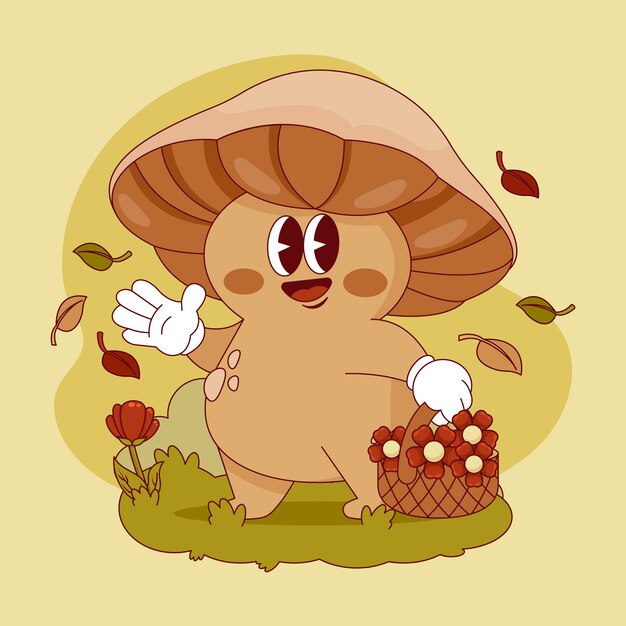 Иллюстрация мультфильма о грибах, нарисованная вручную