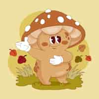 Бесплатное векторное изображение Иллюстрация мультфильма о грибах, нарисованная вручную