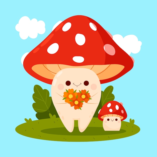 Free vector hand drawn mushroom cartoon illustration