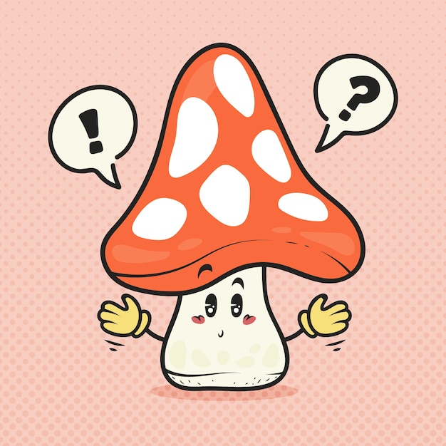 Hand drawn mushroom  cartoon illustration