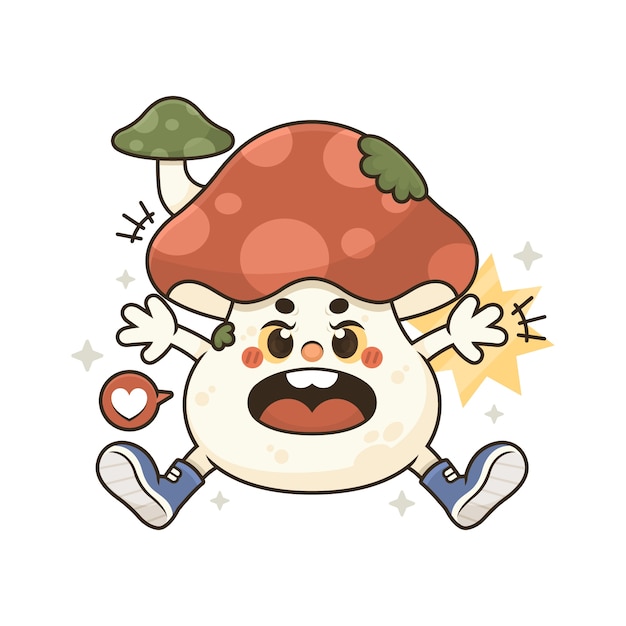 Hand drawn mushroom  cartoon illustration