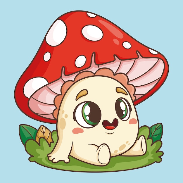 Hand drawn mushroom cartoon illustration
