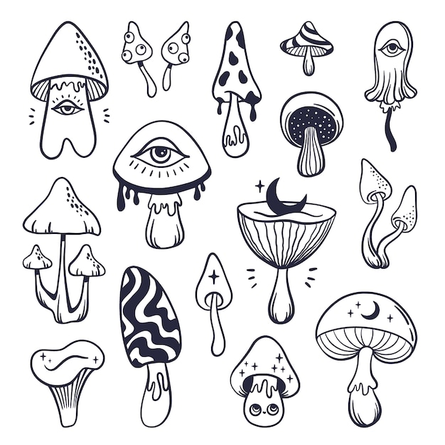 Hand drawn mushroom outline illustration