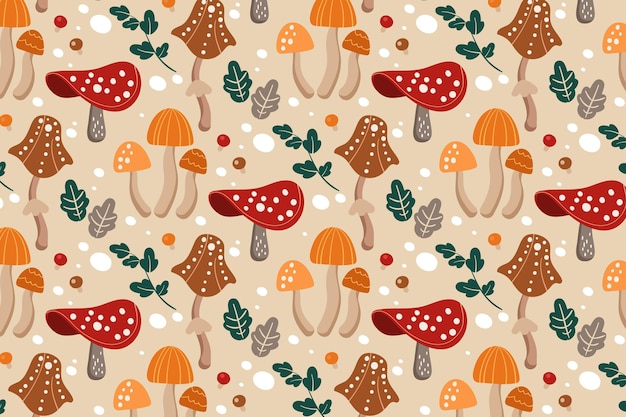 Free desktop wallpaper background  printpattern with flowers  mushrooms  illustr  Mushroom wallpaper Free desktop wallpaper backgrounds Cute desktop  wallpaper