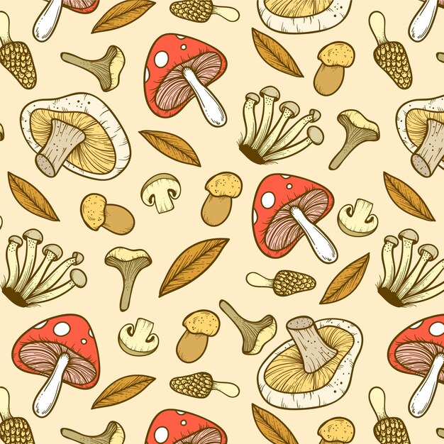 Hand drawn mushroom pattern