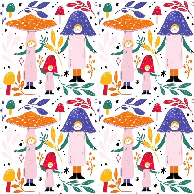 Hand drawn mushroom pattern