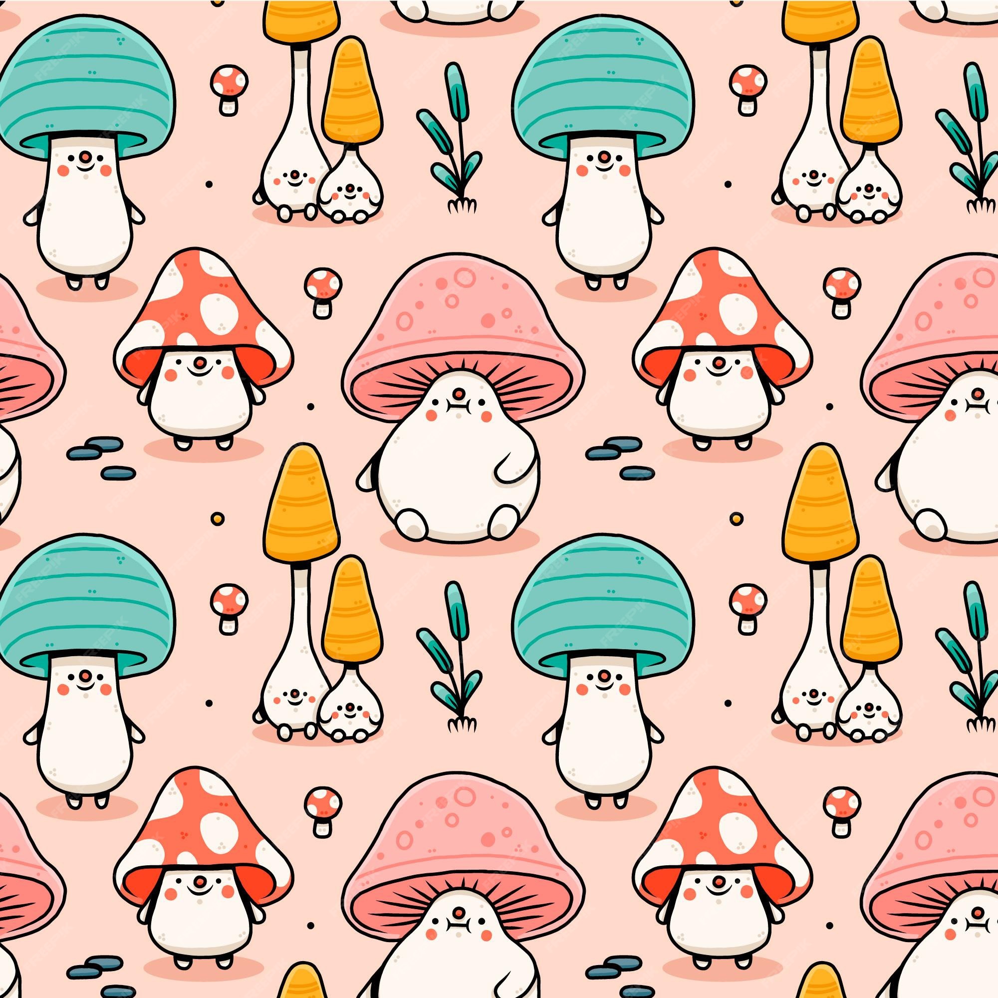 Mẫu nấm vẽ tay (Hand-drawn mushroom pattern): \