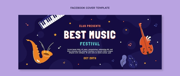 Vettore gratuito copertina facebook del festival musicale disegnato a mano