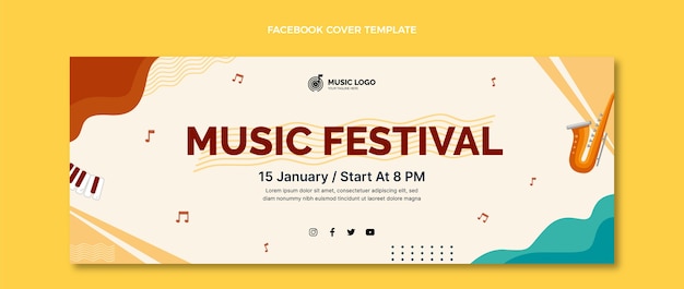 Vettore gratuito copertina facebook del festival musicale disegnato a mano