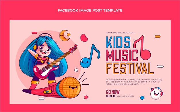 손으로 그린 음악 축제 페이스 북 게시물