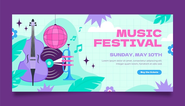 Free vector hand drawn music festival horizontal banner