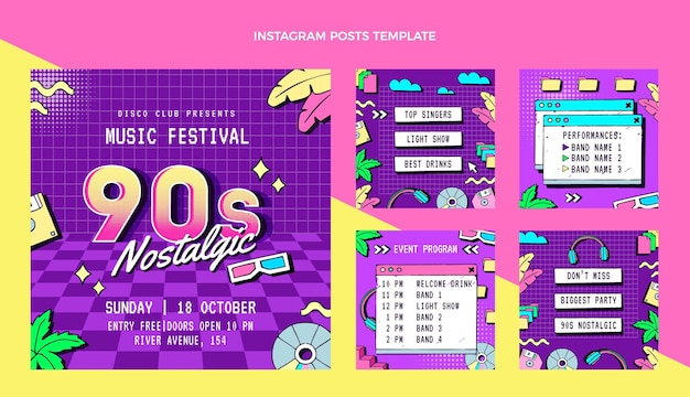 Vettore gratuito post instagram festival musicale disegnato a mano