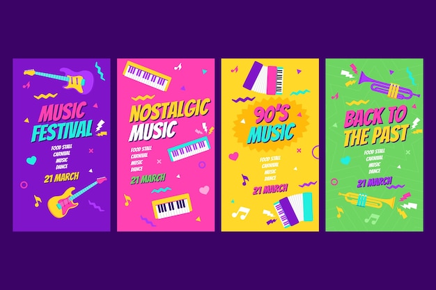 Vettore gratuito storie di instagram festival musicali disegnate a mano