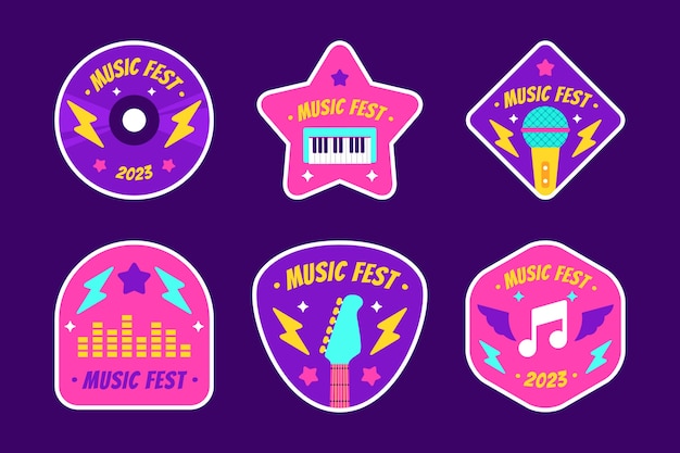 Free vector hand drawn music festival labels