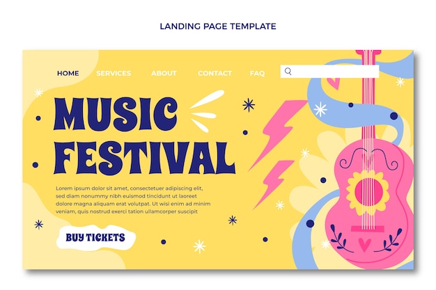 Pagina di destinazione del festival musicale disegnata a mano