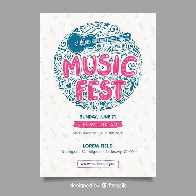 Free vector hand drawn music festival poster template