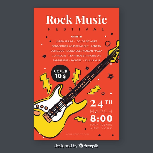 Hand drawn music festival poster template