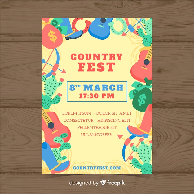 Free vector hand drawn music festival poster template