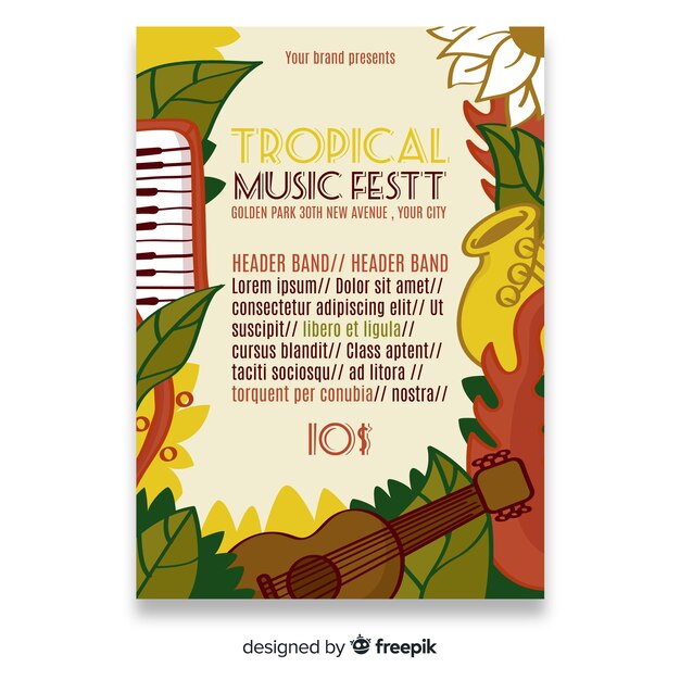 Free vector hand drawn music festival poster template