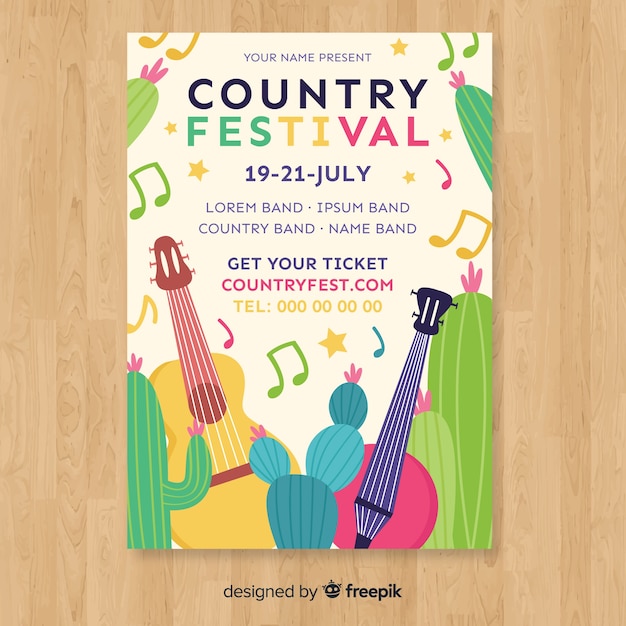 Hand drawn music festival poster template