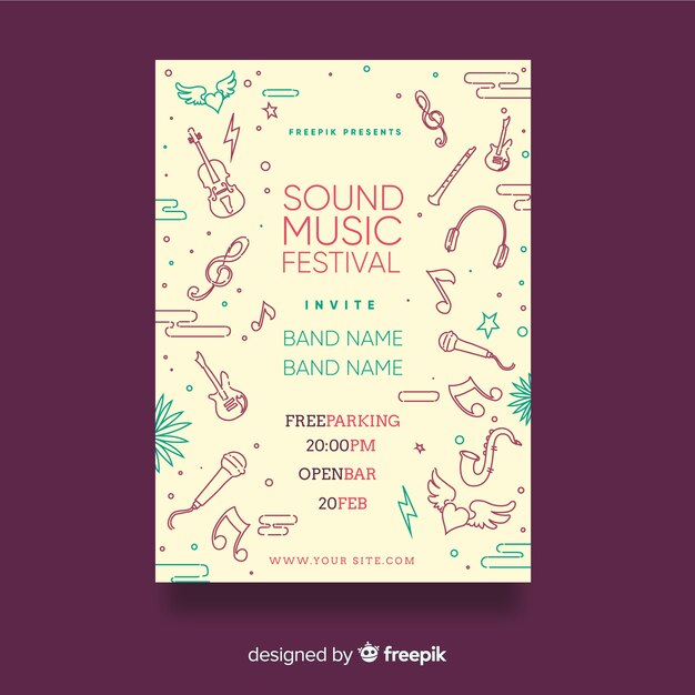 Hand drawn music festival poster template