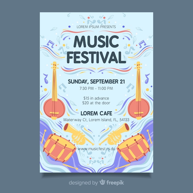 Free vector hand drawn music festival poster template