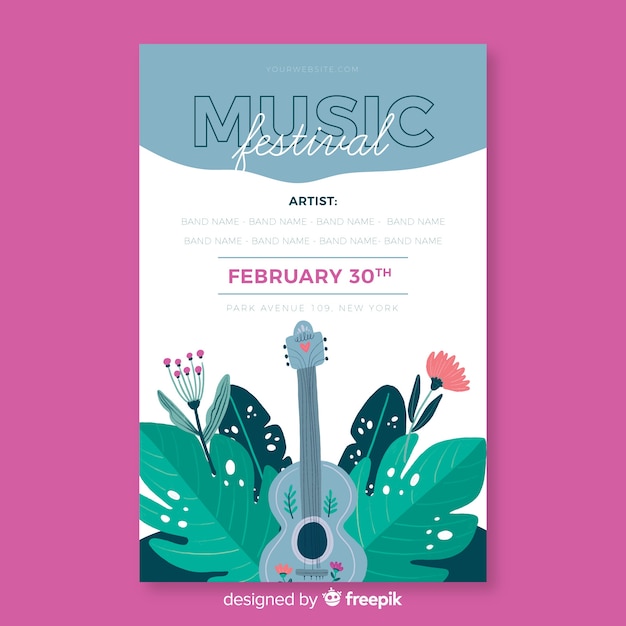 Free vector hand drawn music festival poster template