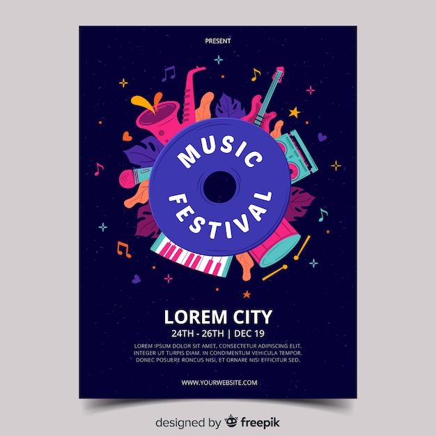 Free vector hand drawn music festival poster template