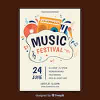 Free vector hand drawn music festival poster template