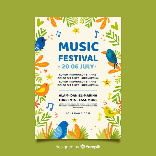 Free vector hand drawn music festival poster template