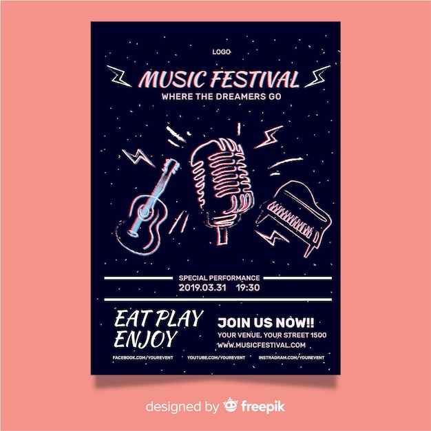 Free vector hand drawn music festival poster template