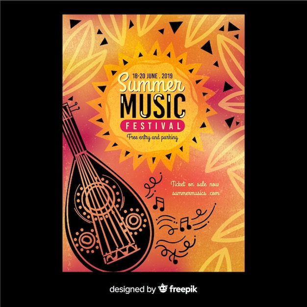 Free vector hand drawn music festival poster template