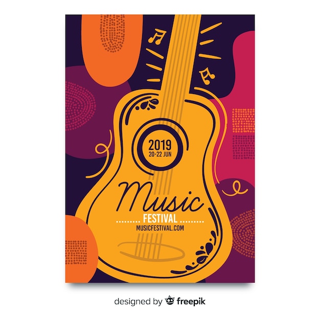 Free vector hand drawn music festival poster template