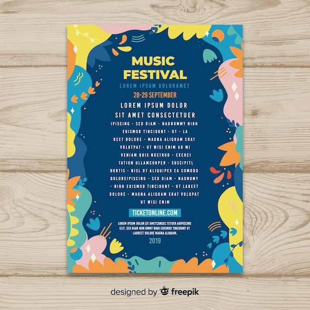 Free vector hand drawn music festival poster template