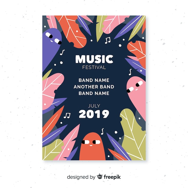 Free vector hand drawn music festival poster template