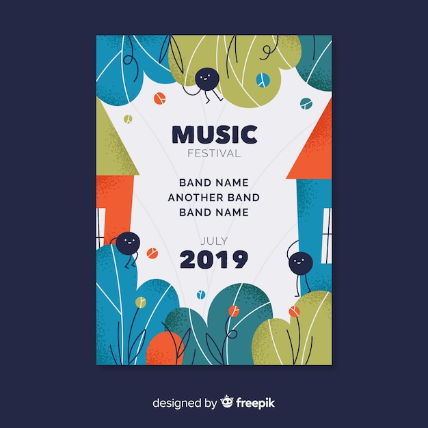 Free vector hand drawn music festival poster template