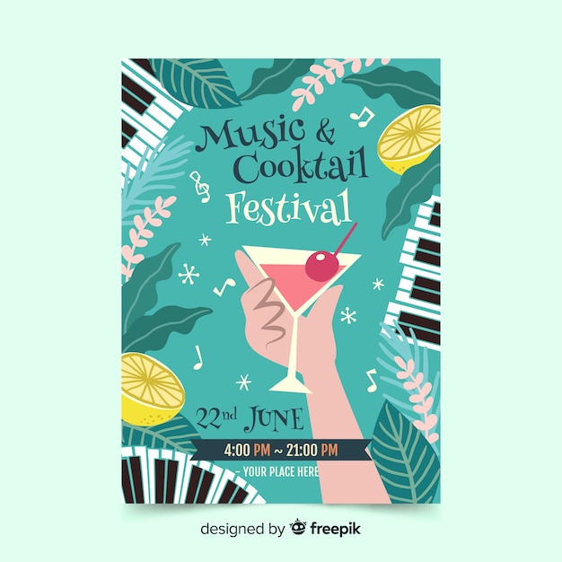 Free vector hand drawn music festival poster template