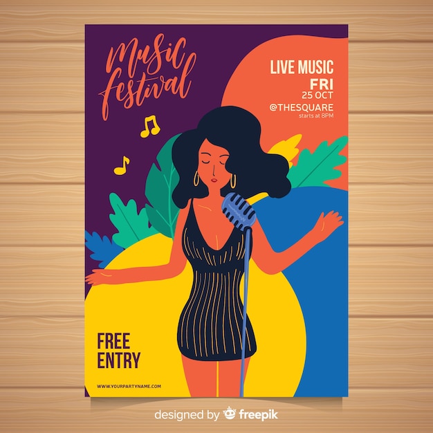 Free vector hand drawn music festival poster template