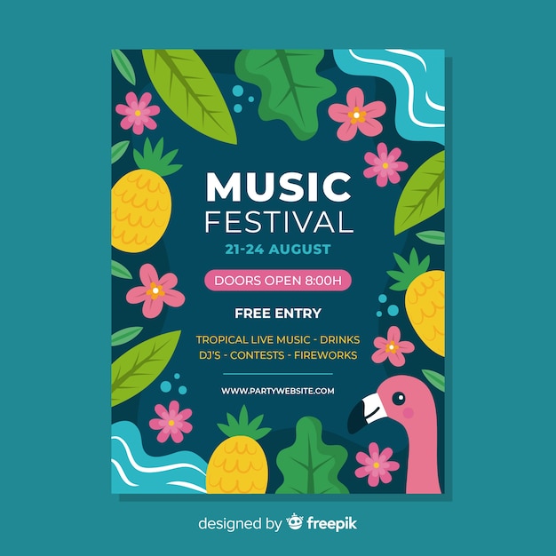 Free vector hand drawn music festival poster template